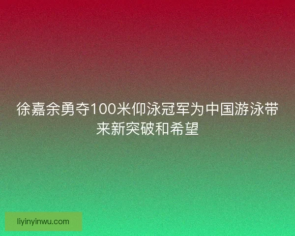徐嘉余勇夺100米仰泳冠军为中国游泳带来新突破和希望